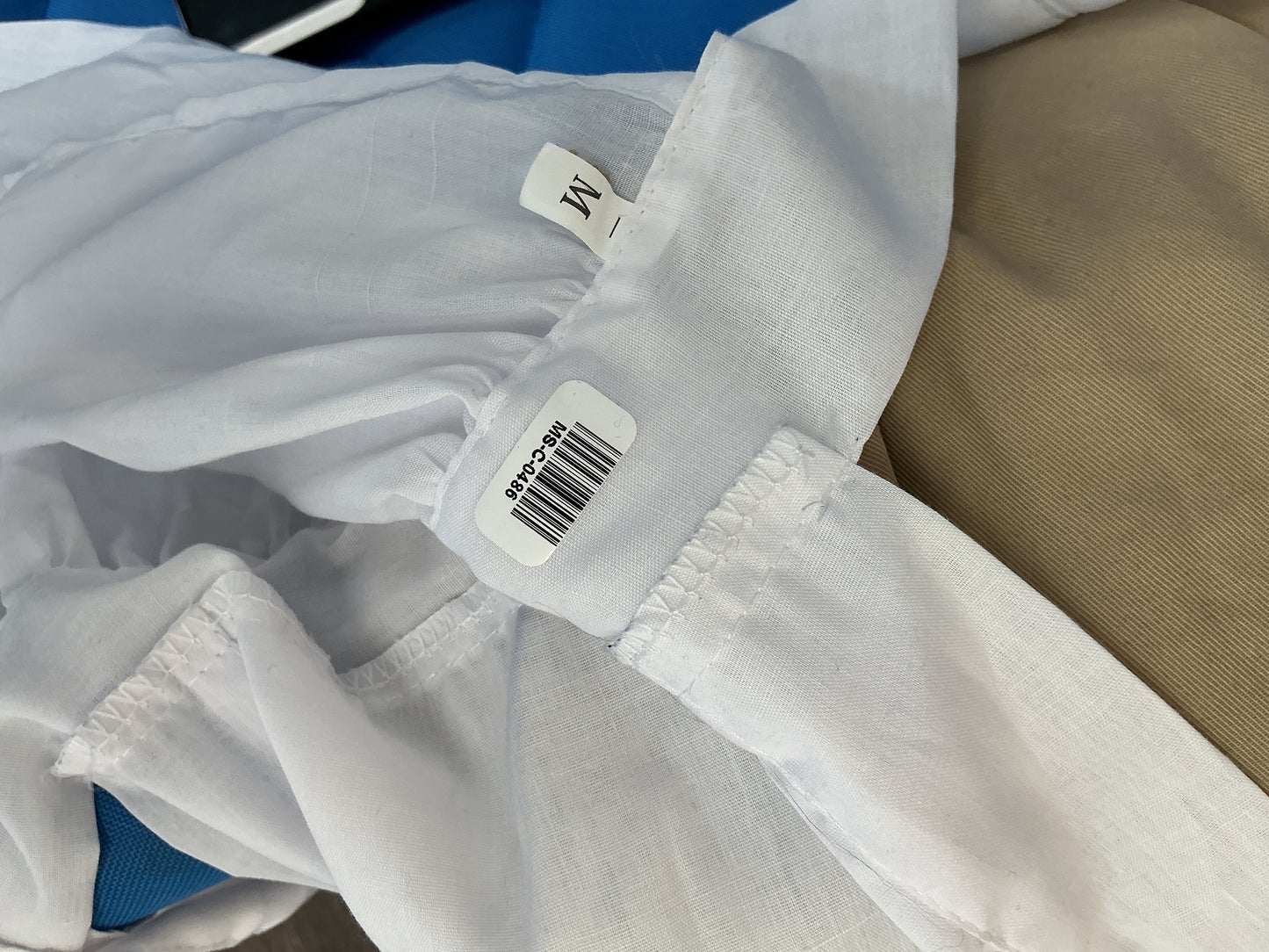 White Cotton Blend Gathered Waist Bib Apron with Tie Back Size M