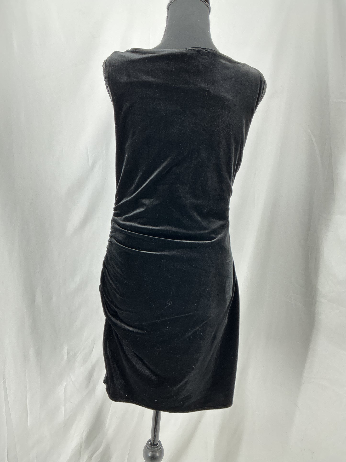 Good American Black Velvet Sleeveless Ruched Sheath Dress Size L