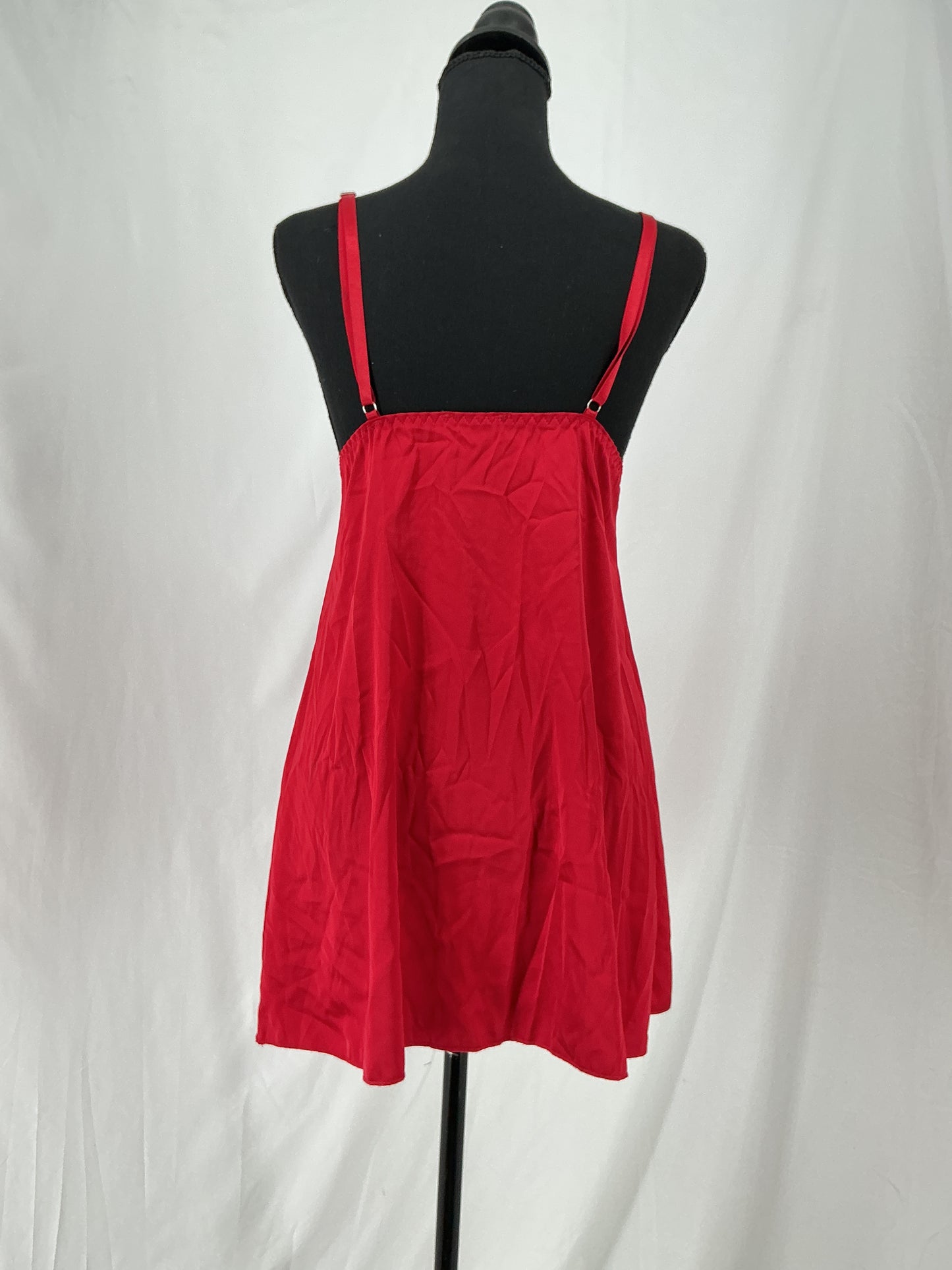 Cherry Red Satin V-Neck Chemise with Delicate Lace Detail Size M