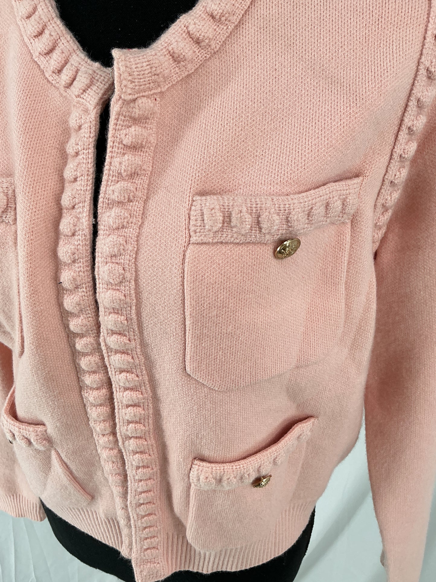 Light Pink Chanel Style Cropped Cardigan with Braided Trim Size M