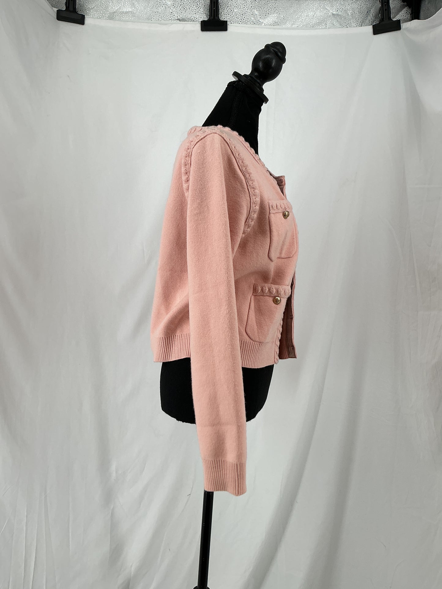 Light Pink Chanel Style Cropped Cardigan with Braided Trim Size M