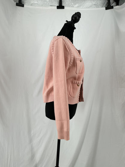 Light Pink Chanel Style Cropped Cardigan with Braided Trim Size M
