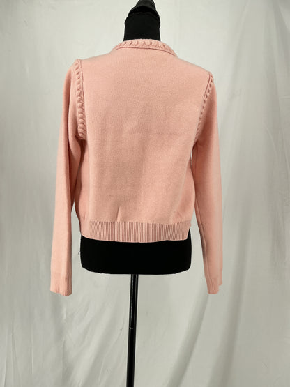 Light Pink Chanel Style Cropped Cardigan with Braided Trim Size M