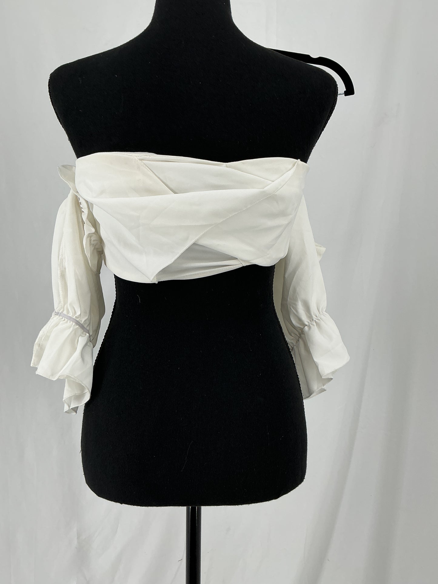SHEIN White Ribbed Crop Top with Smocked Bodice and Ruffle Sleeves Size XS