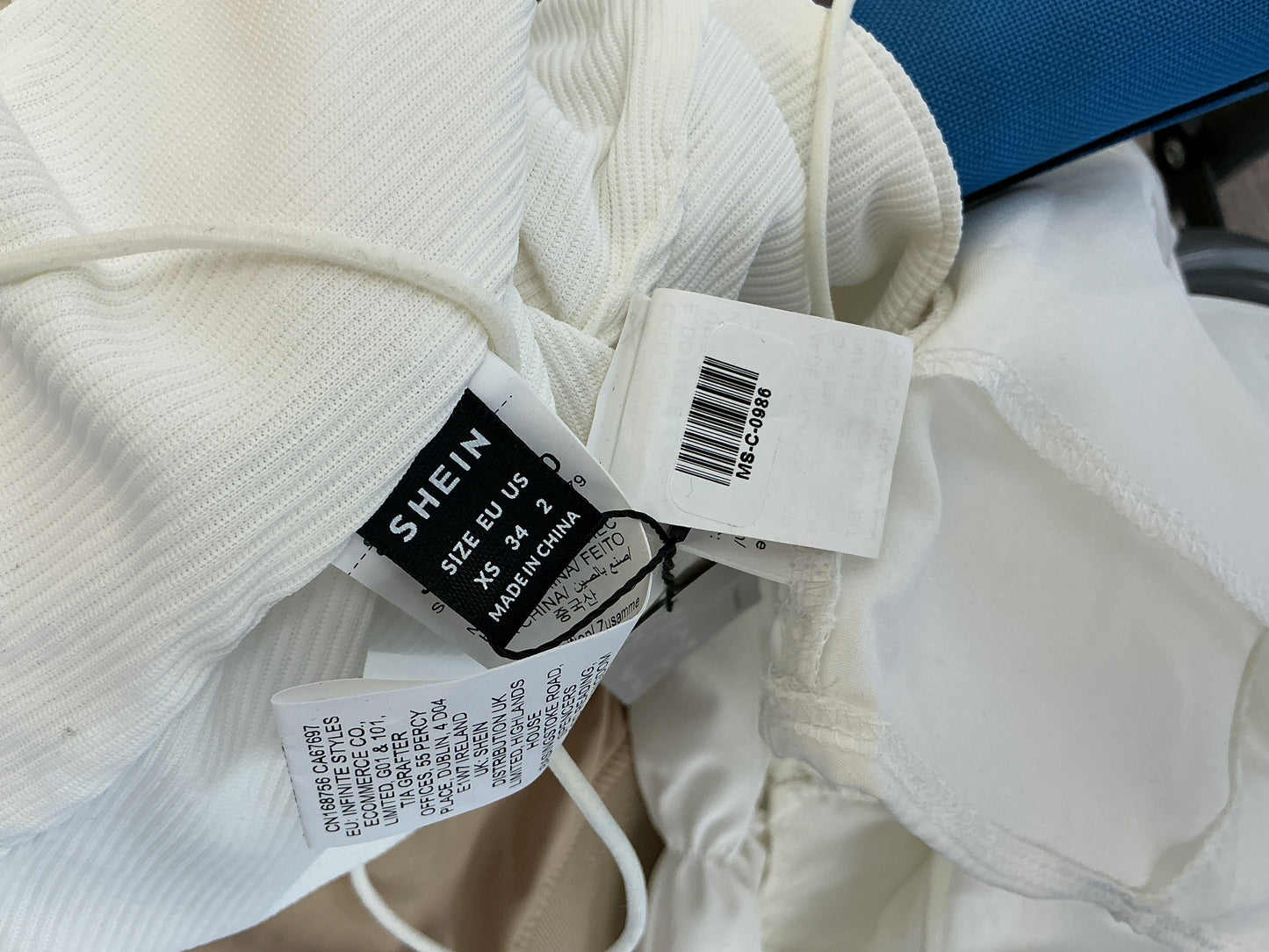 SHEIN White Ribbed Crop Top with Smocked Bodice and Ruffle Sleeves Size XS