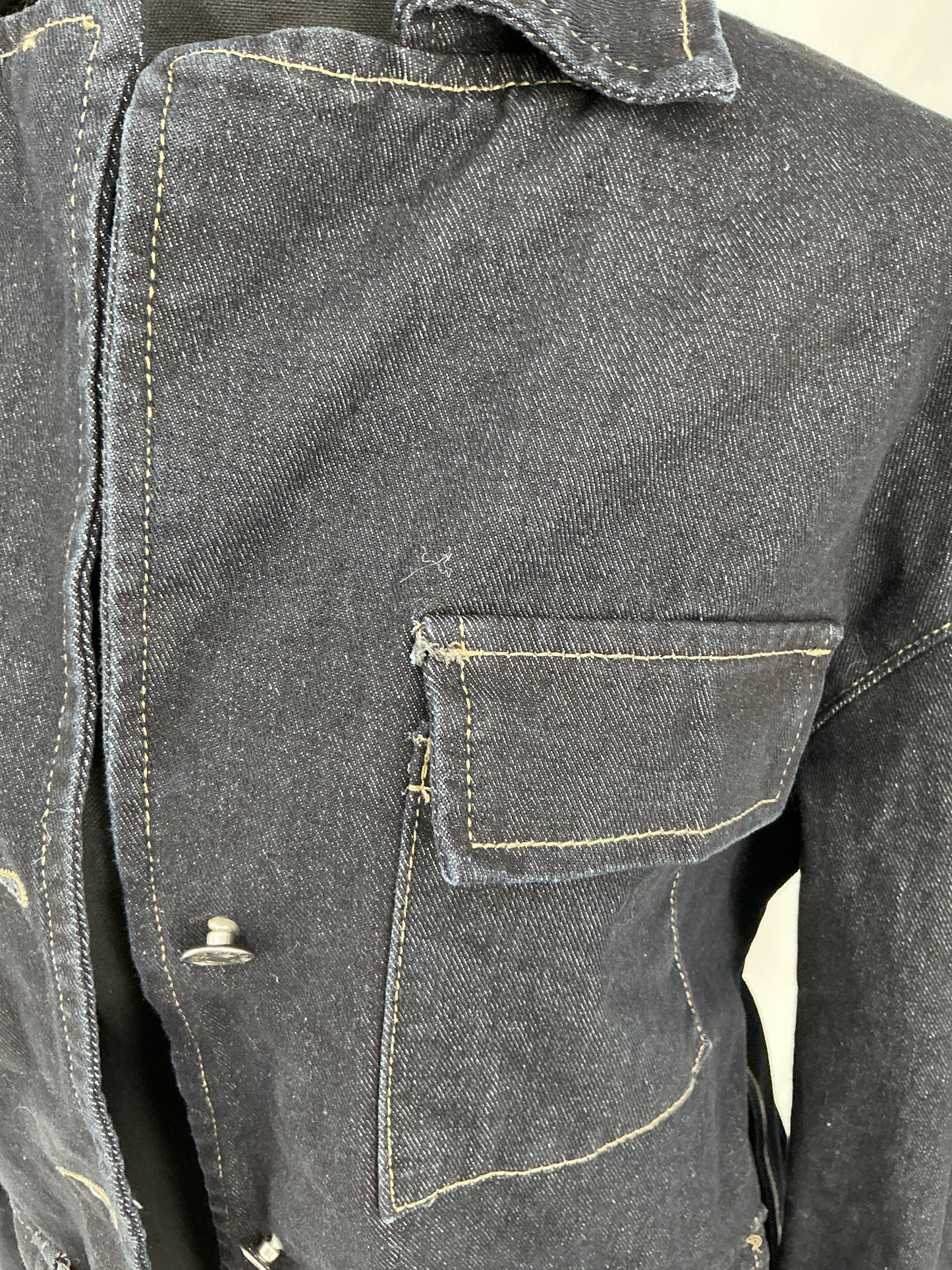 FOREVER 21 Contrast Stitch Black Denim Field Jacket with Tie Belt Size S