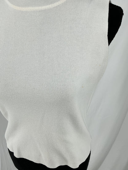 Ivory Fine Rib Knit Sleeveless Mock Neck Shell Top Size S