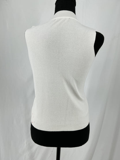 Ivory Fine Rib Knit Sleeveless Mock Neck Shell Top Size S