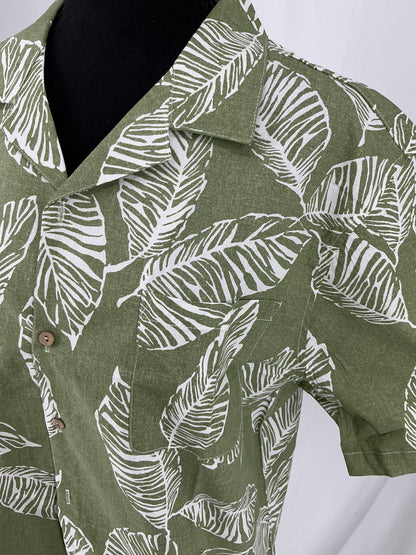 Botanical Print Resort Shirt with Cuban Collar Size L