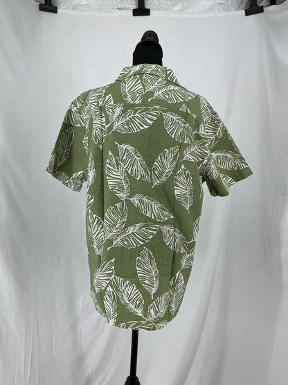 Botanical Print Resort Shirt with Cuban Collar Size L