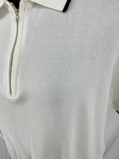 COOFANDY White Quarter Zip Sweater Polo with Contrast Black Trim Size M