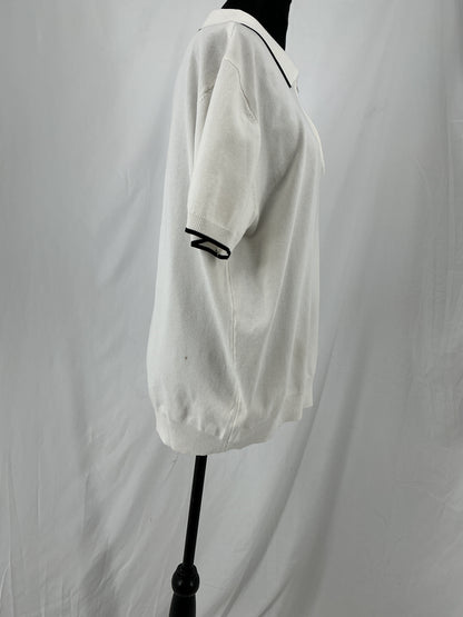 COOFANDY White Quarter Zip Sweater Polo with Contrast Black Trim Size M