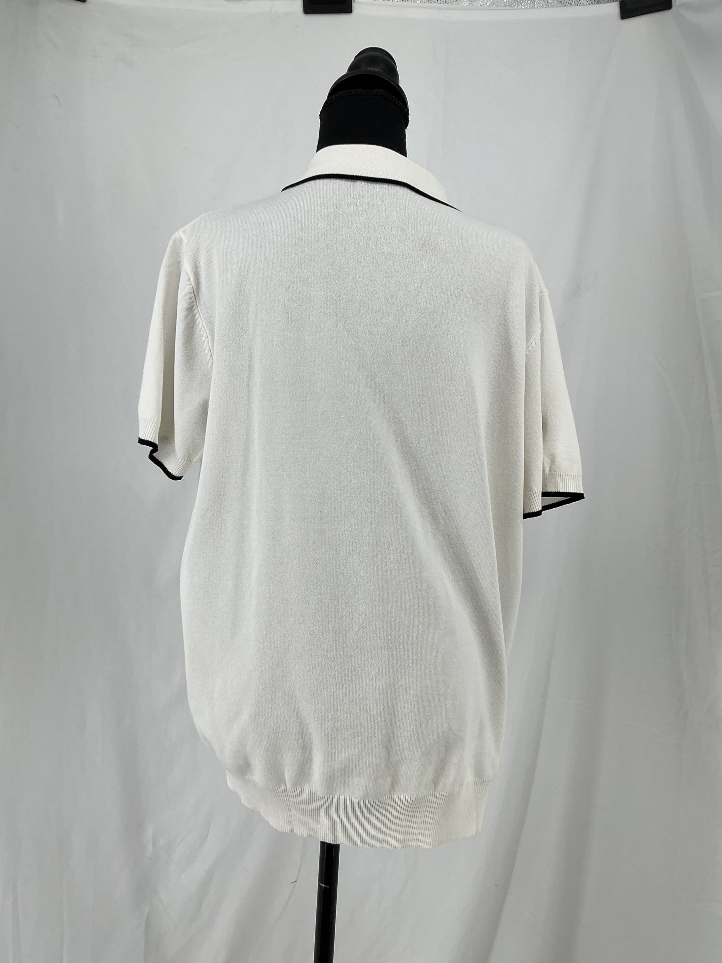 COOFANDY White Quarter Zip Sweater Polo with Contrast Black Trim Size M
