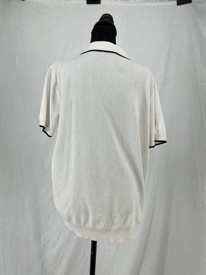 COOFANDY White Quarter Zip Sweater Polo with Contrast Black Trim Size M