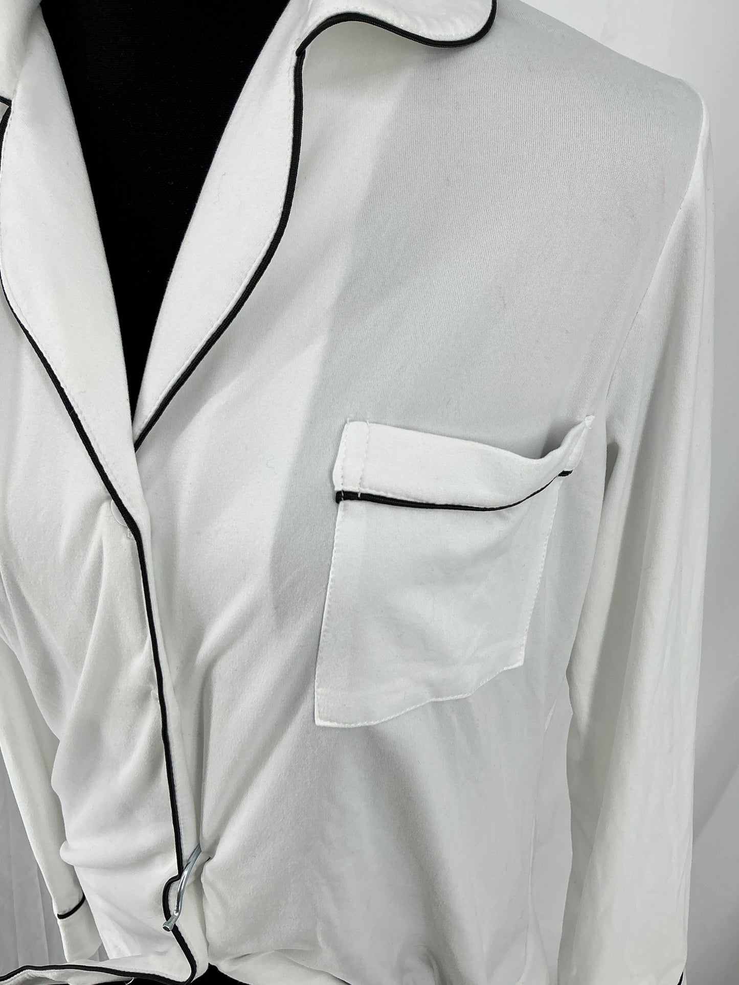 EKOUAER White Classic Two-Piece Pajama Set with Black Piping Size S