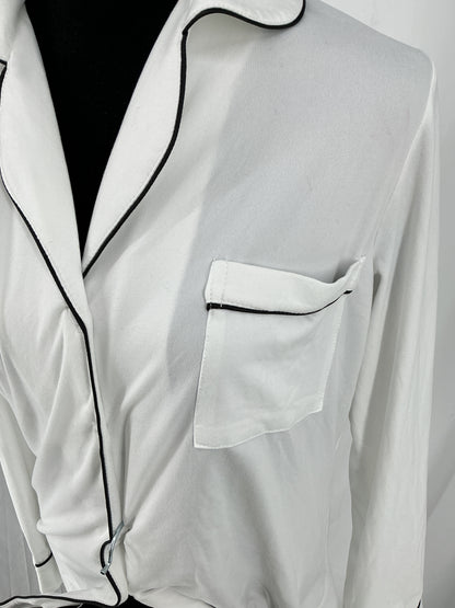 EKOUAER White Classic Two-Piece Pajama Set with Black Piping Size S