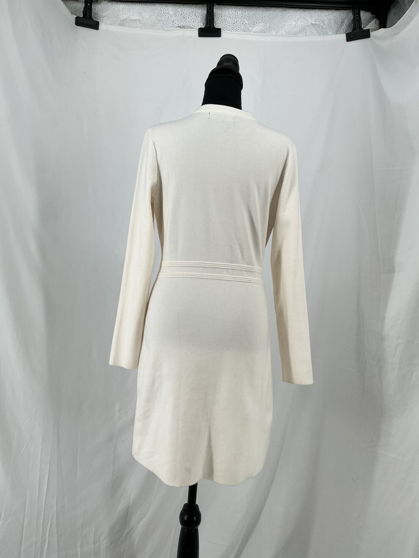 Ivory Rib Knit Button-Front Dress with Gold Hardware Size S