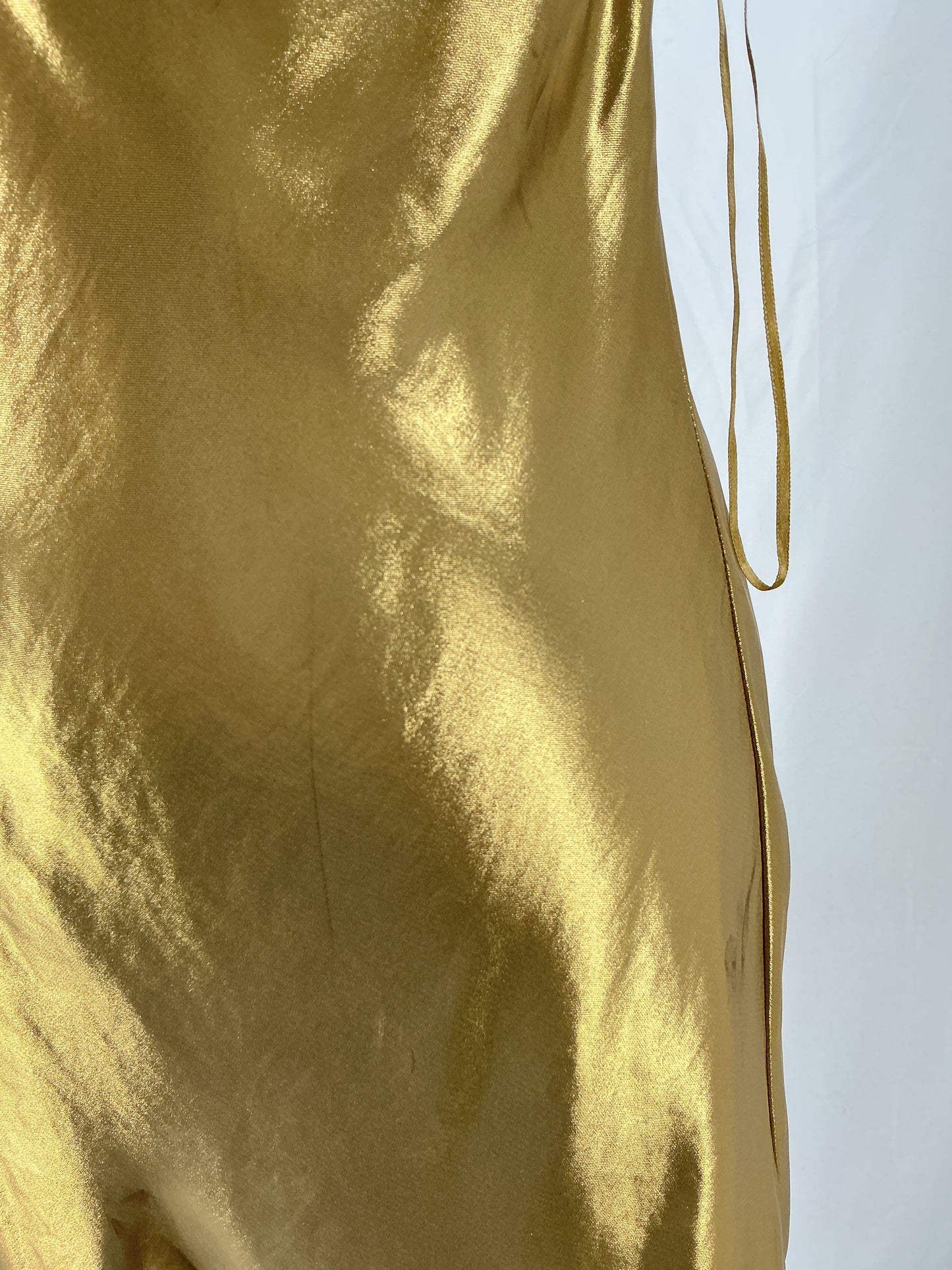 ZARA Luminous Gold Silky Cowl Neck Cocktail Dress Size XS
