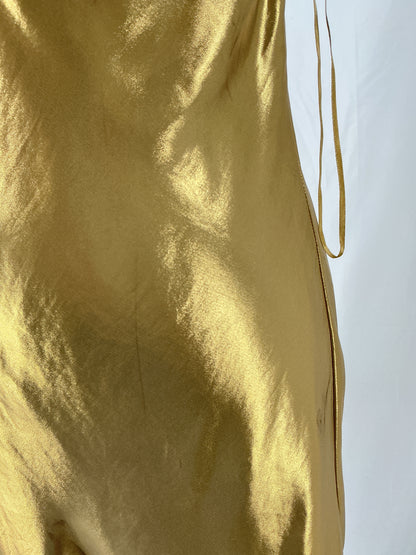 ZARA Luminous Gold Silky Cowl Neck Cocktail Dress Size XS