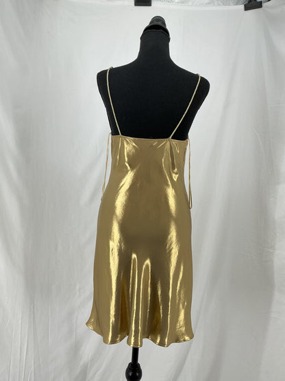 ZARA Luminous Gold Silky Cowl Neck Cocktail Dress Size XS