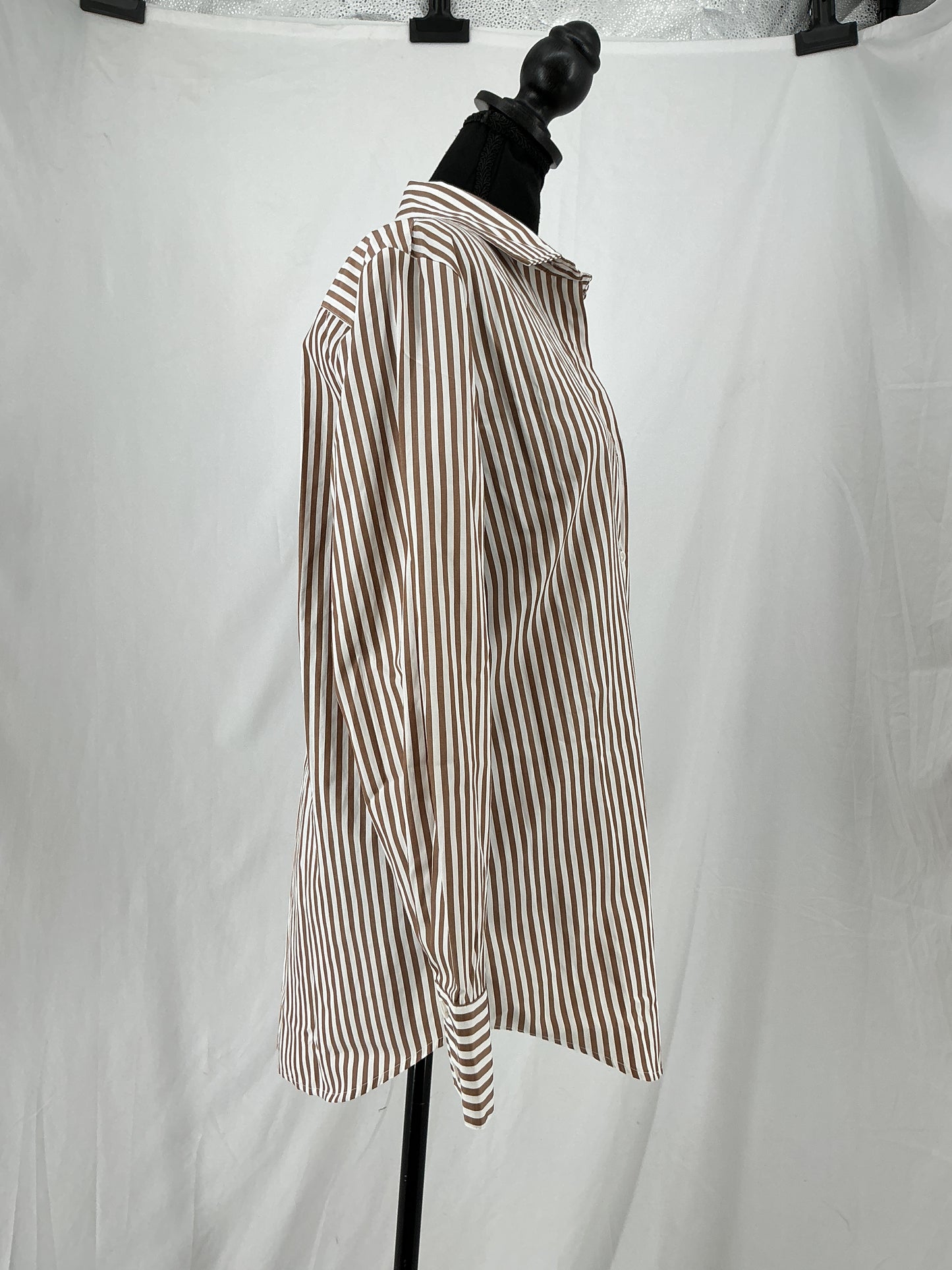 Classic Striped Long Sleeve Button-Down Shirt Size M