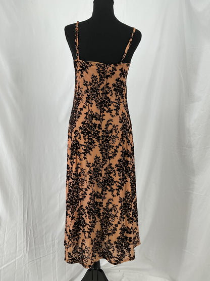 Terracotta Flocked Velvet Floral Midi Slip Dress Size S