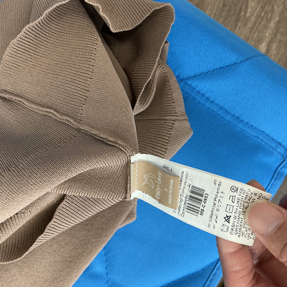 Taupe Rib Knit Cap Sleeve Polo Top Size S