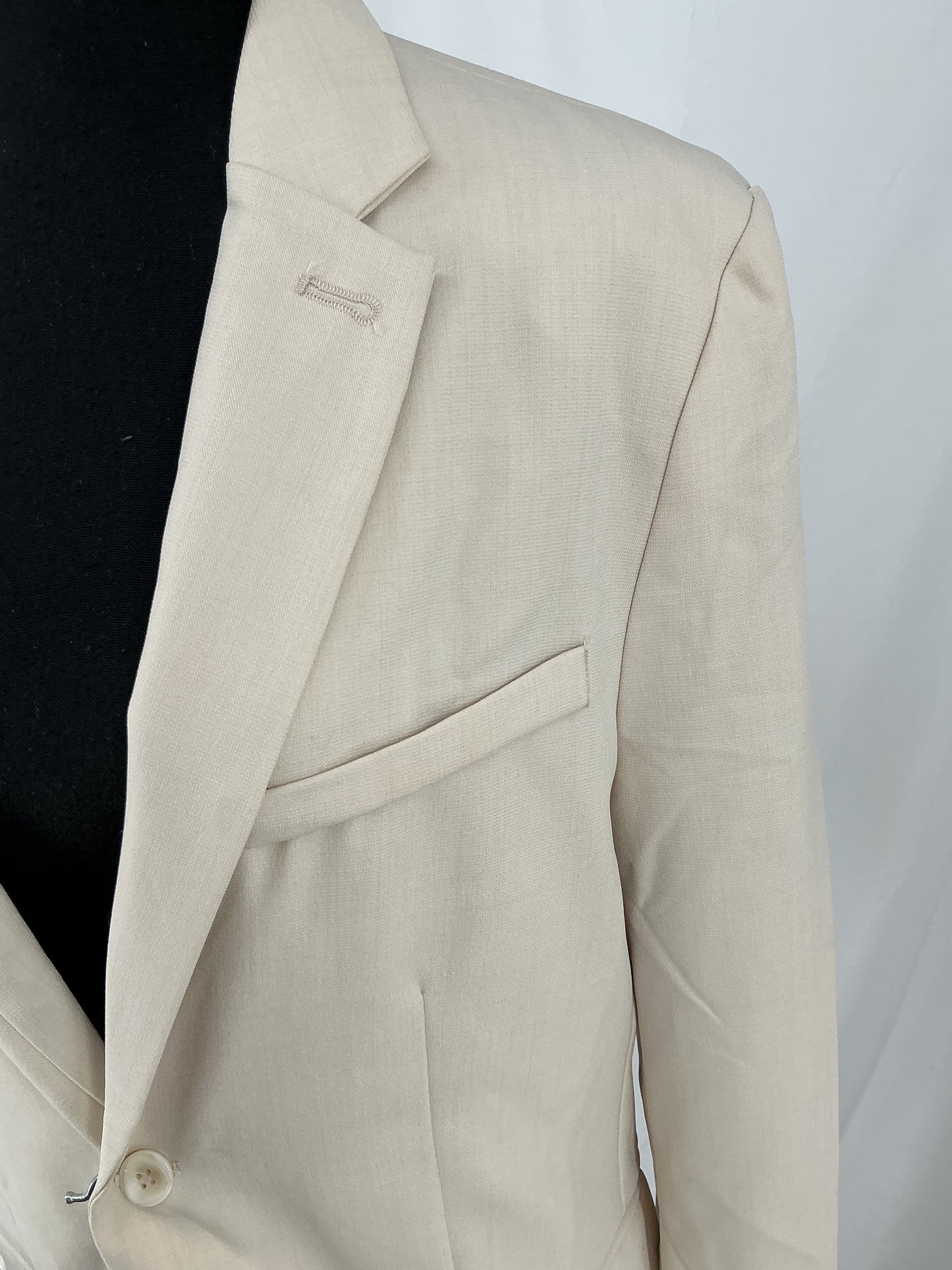 SHEIN Minimalist Beige Suit Set with Relaxed Fit Blazer and Elastic Waist Pants Size L