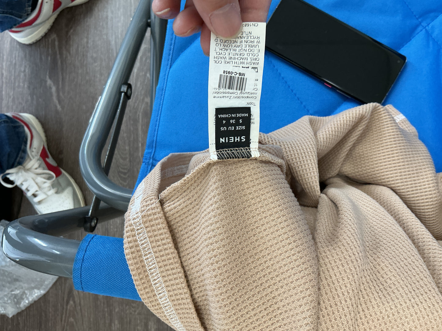 SHEIN Taupe Waffle Knit T-Shirt with Contrast Stitch Detail Size S