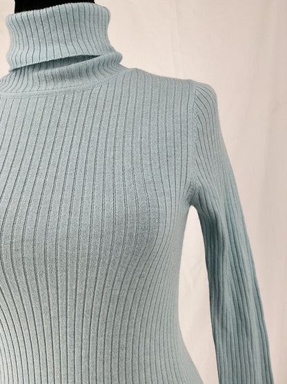 Powder Blue Fine Rib Knit Turtleneck Size S