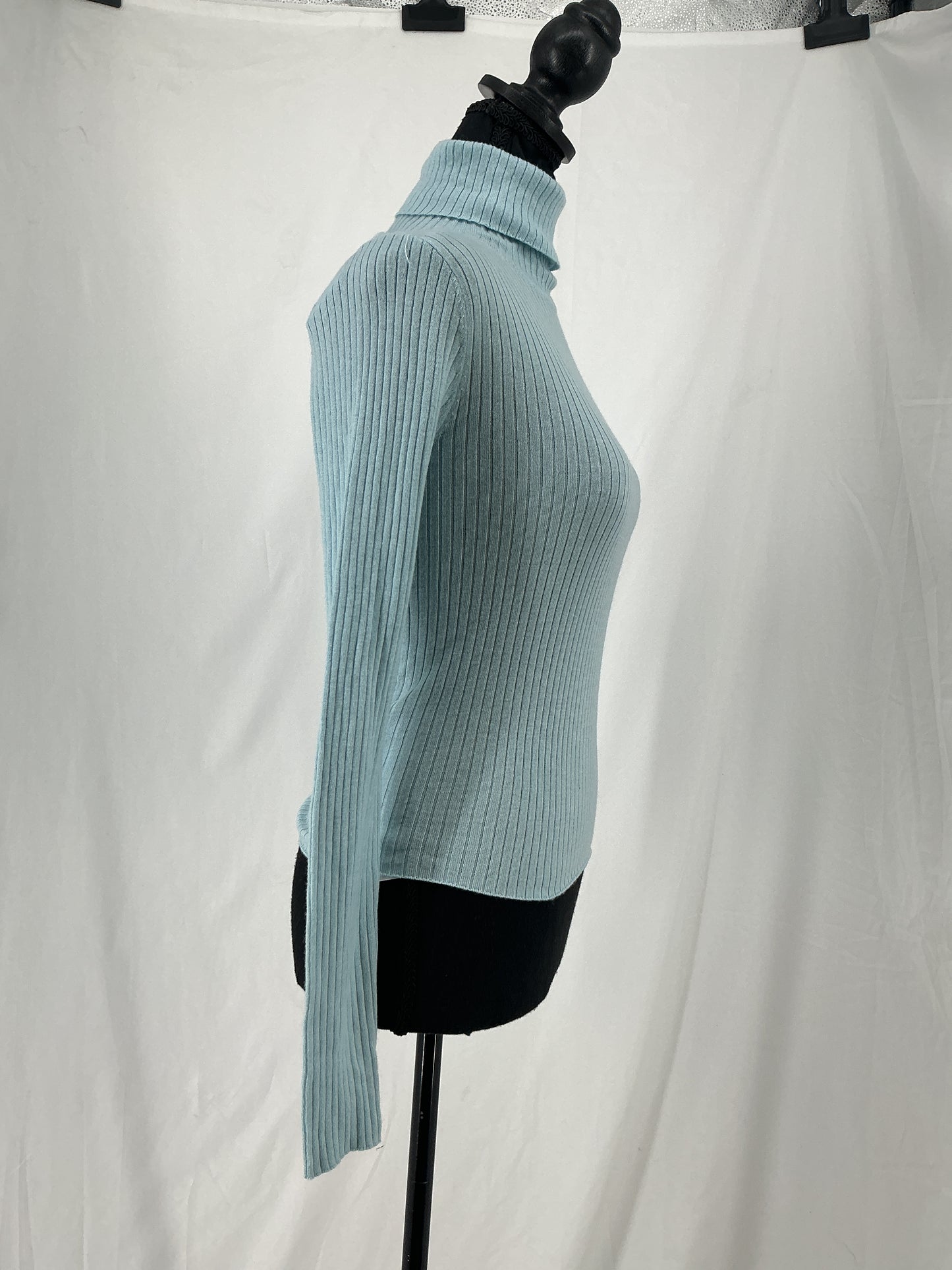 Powder Blue Fine Rib Knit Turtleneck Size S