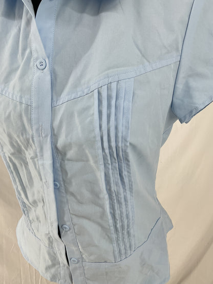 Light Blue Tailored Peplum Blouse with Pin Tucks Size S