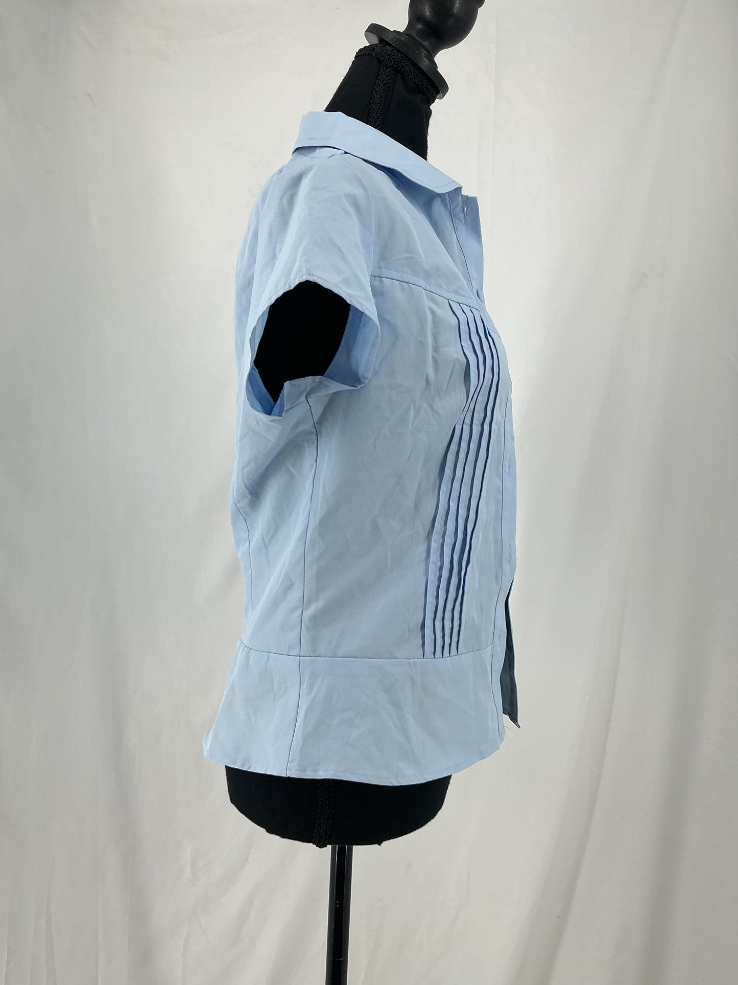 Light Blue Tailored Peplum Blouse with Pin Tucks Size S