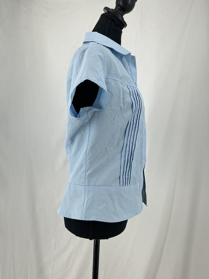 Light Blue Tailored Peplum Blouse with Pin Tucks Size S