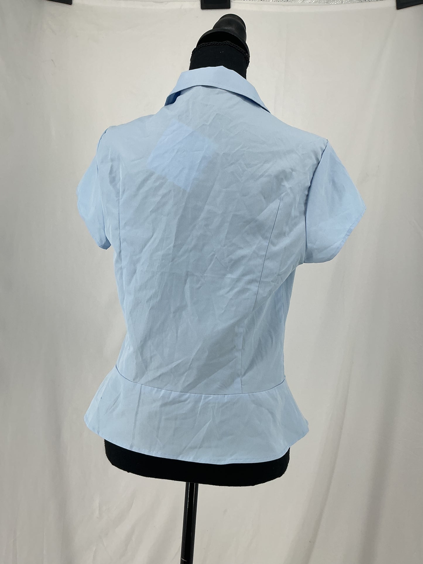 Light Blue Tailored Peplum Blouse with Pin Tucks Size S