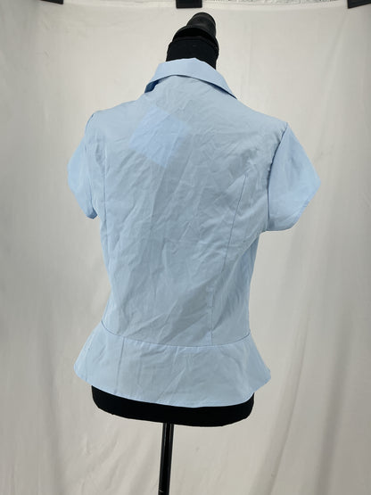 Light Blue Tailored Peplum Blouse with Pin Tucks Size S