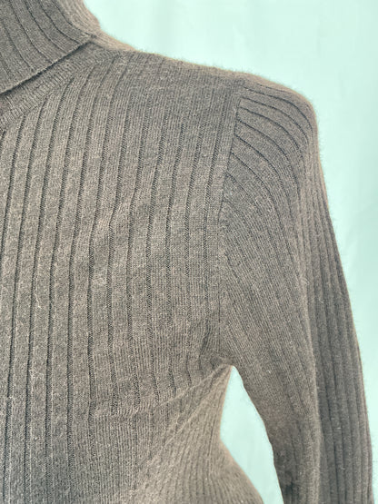 Dark Brown Fine Rib Knit Turtleneck Size S