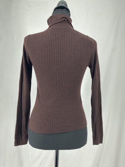 Dark Brown Fine Rib Knit Turtleneck Size S