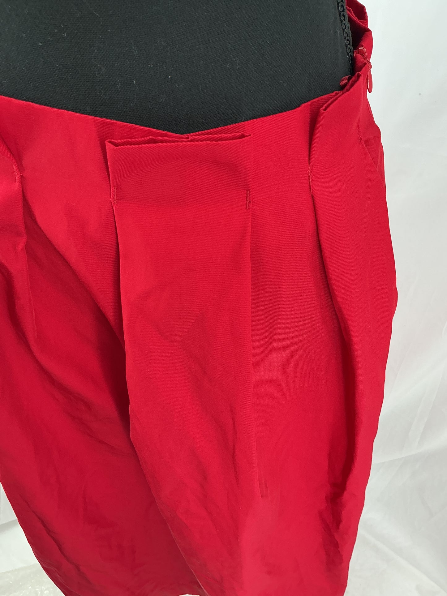 ZARA Bright Red Structured Pleated Midi Skirt Size M