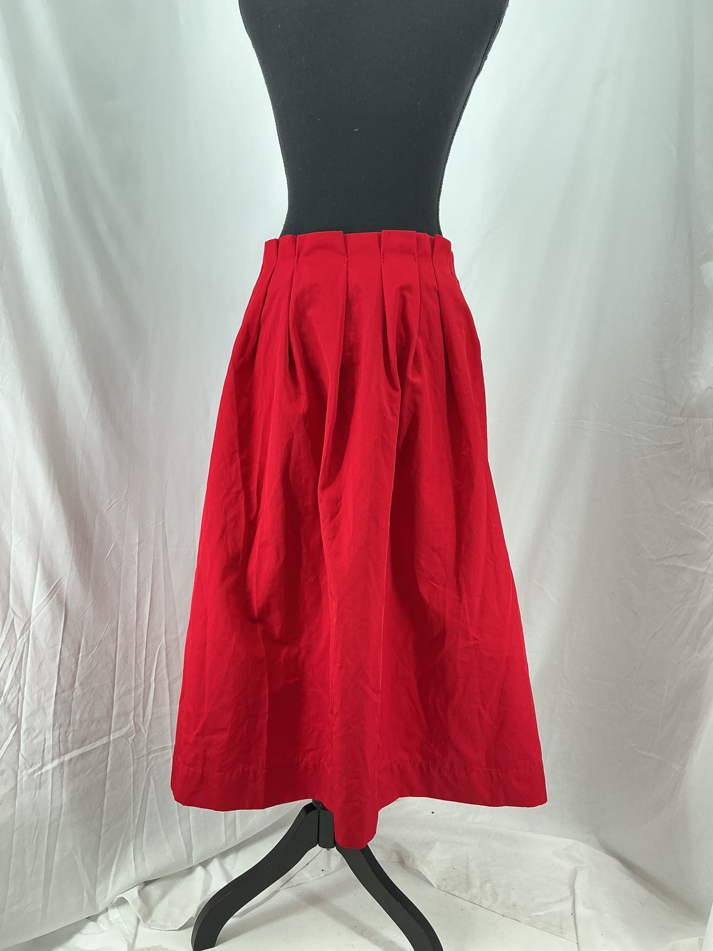 ZARA Bright Red Structured Pleated Midi Skirt Size M