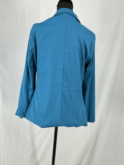 Jewel Tone Teal Single Button Blazer and Wide Leg Pants Set