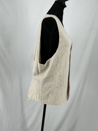 Tan Textured Weave Vest with Asymmetrical Button Closure Size L