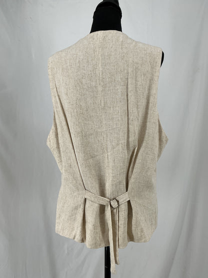 Tan Textured Weave Vest with Asymmetrical Button Closure Size L