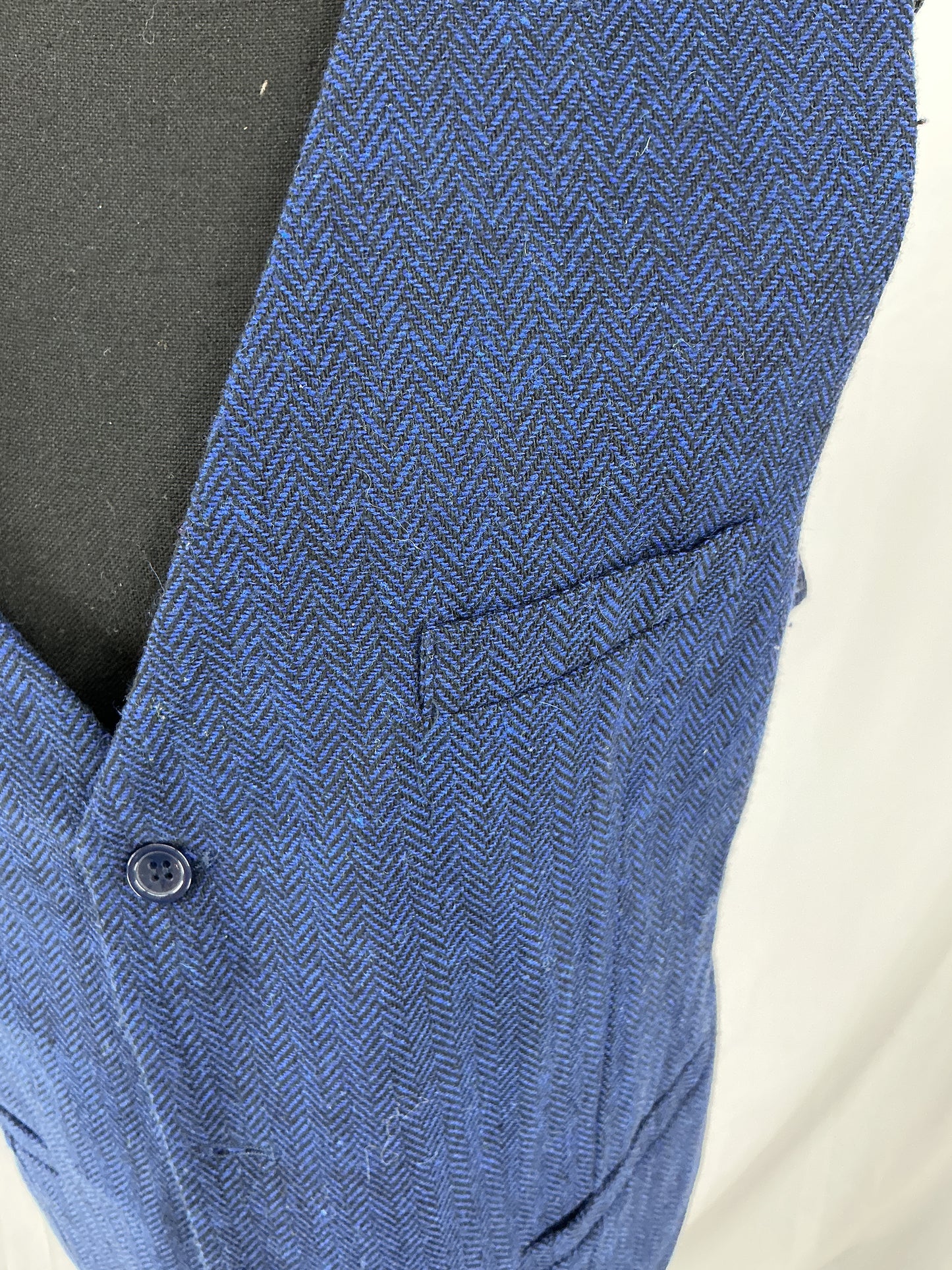 Navy Textured Herringbone Suit Vest Size M