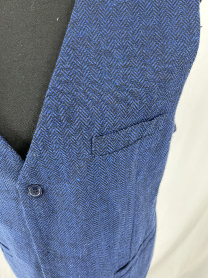 Navy Textured Herringbone Suit Vest Size M