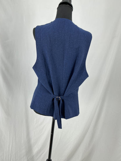 Navy Textured Herringbone Suit Vest Size M