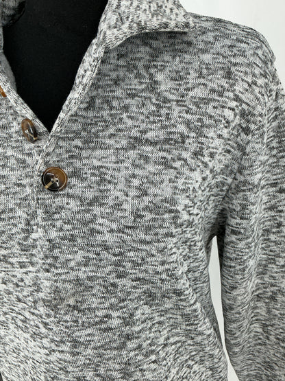 COOFANDY Marled Knit Collared Pullover with Button Placket Size M