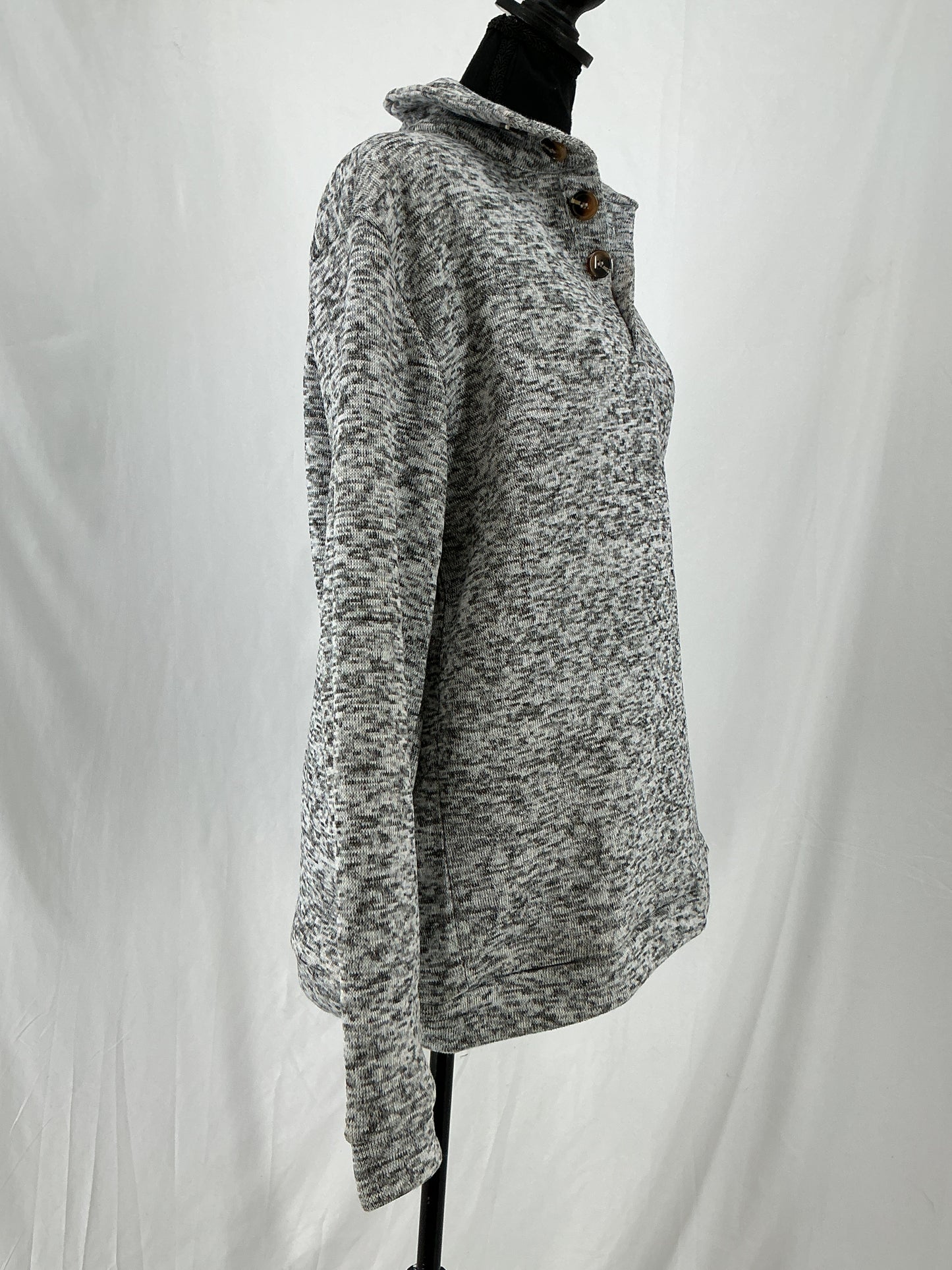 COOFANDY Marled Knit Collared Pullover with Button Placket Size M