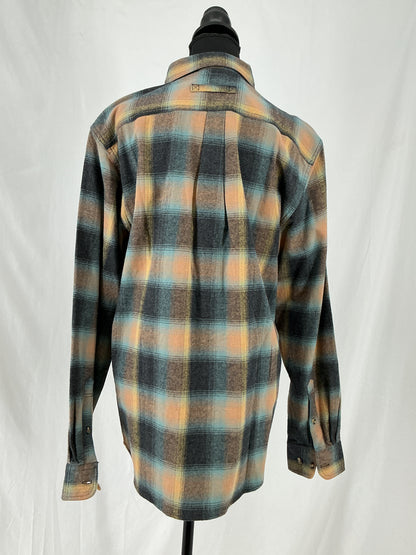 Teal and Tan Plaid Flannel Shirt with Chest Pockets Size M