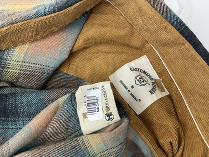 Teal and Tan Plaid Flannel Shirt with Chest Pockets Size M